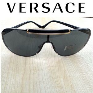 VERSACE sunglasses for men metal & black shield modern style BRAND NEW IN BOX!